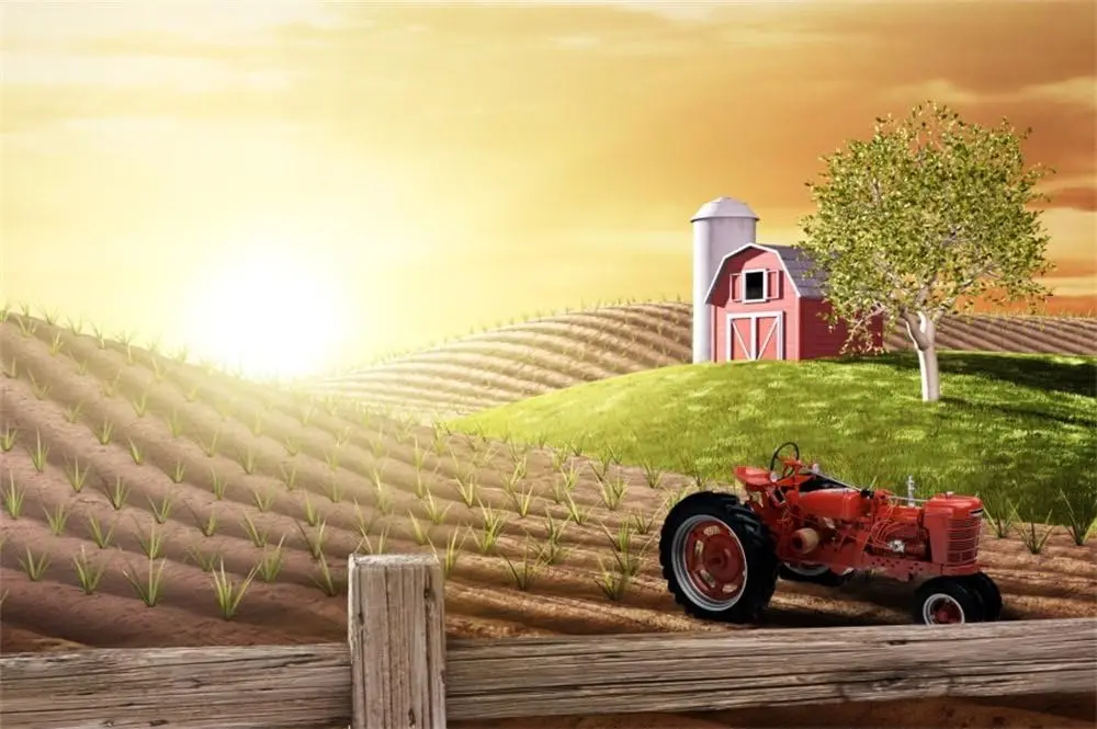 Agriculture Farming Background - Morning Busy Farm Fresh Sunrise Country